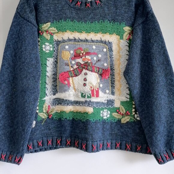 Vintage Tiara International Womens Blue Snowman Drop Shoulder Jumper Size Medium - Picture 3 of 6